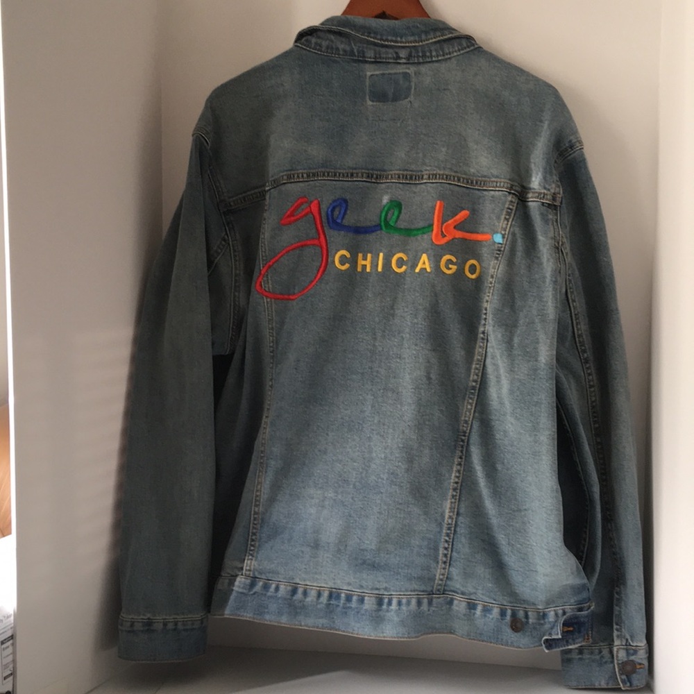 Size 2X Fashion GEEK Chicago Denim Jacket Jean Jacket